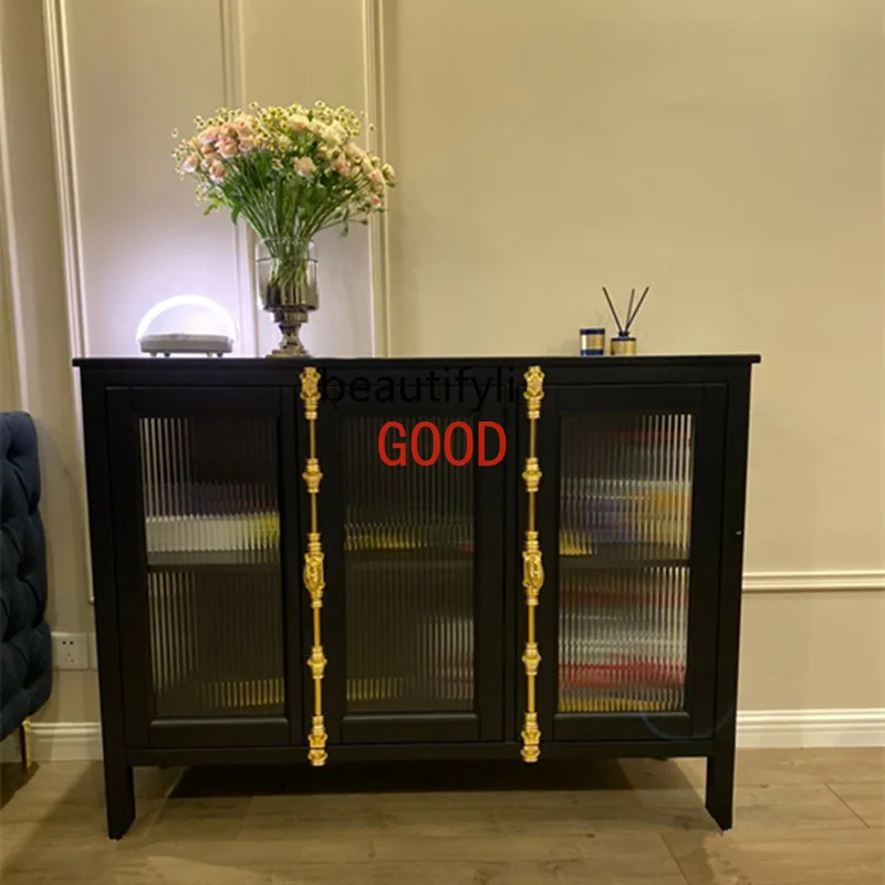 

French Retro Sideboard Cabinet American Solid Wood Storage Cabinet Mid-Ancient Glass Nordic Villa Storage Entrance Cabinet