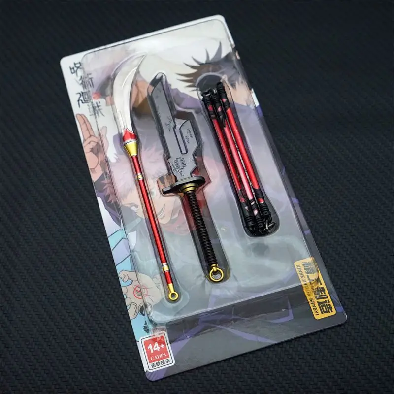 EIN set/3 stücke Jujutsu Kaisen Verflucht Werkzeuge Ryomen Sukuna Anime Peripherie Metall Schwert Modell Ornament Handwerk Geschenke Spielzeug jungen