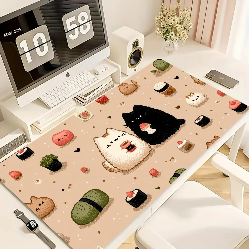 

Коврик для мыши Rice Ball Cat XXL, компьютерные аксессуары, коврики для офисного игрового стола, резиновые противоскользящие коврики для игровой клавиатуры, коврики для мыши XL, настольные коврики