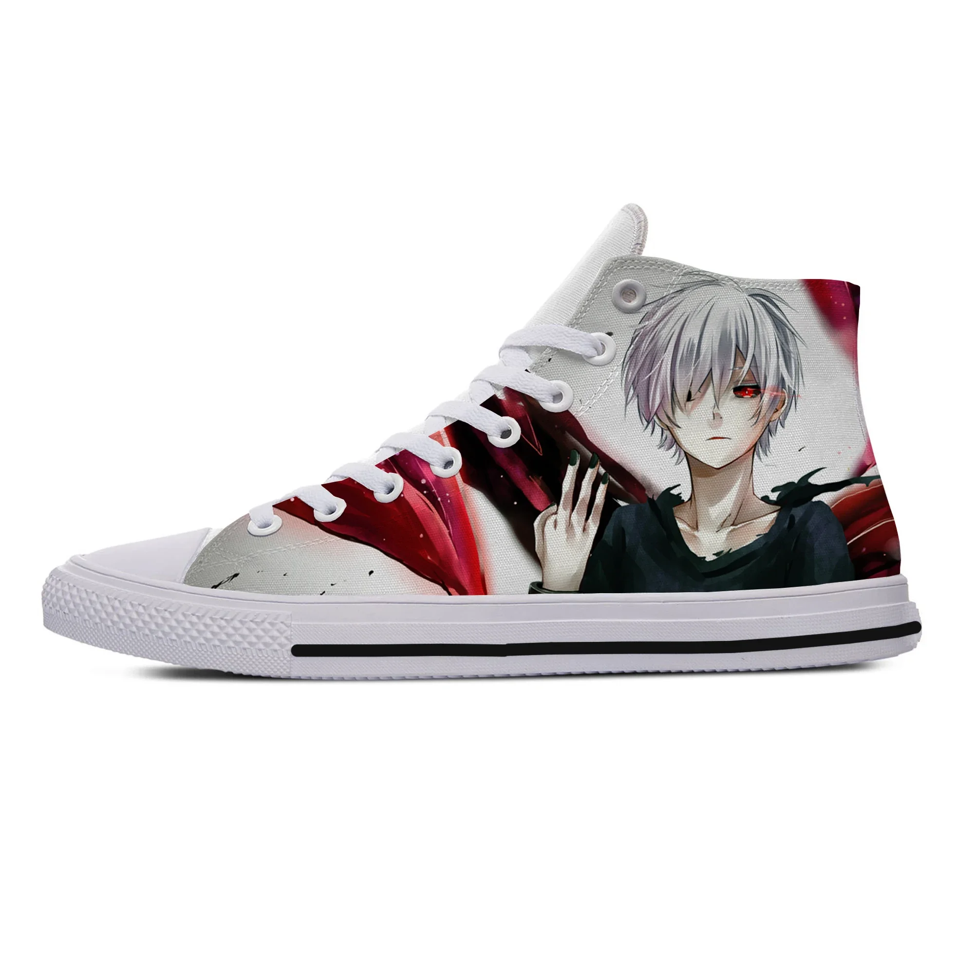 

Популярная обувь Tokyo Ghoul в стиле аниме Kaneki Ken, мужская парусиновая обувь в стиле хип-хоп, легкие высокие туфли для доски, дышащие повседневные плимсоллы