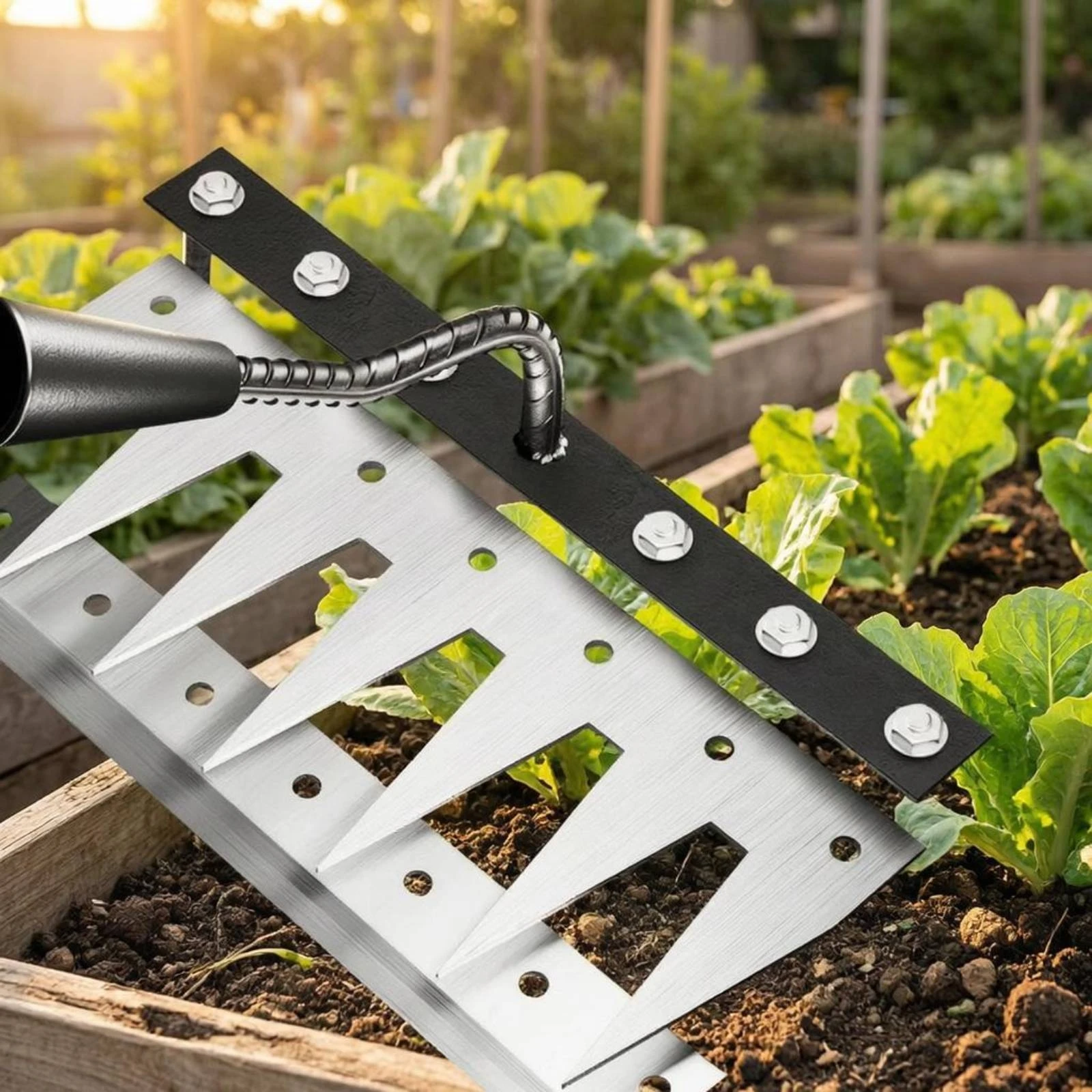 Heavy Duty Gardening Tool with Integrated Forging Hollow Hoe Head Durable Steel Cultivator for Yard Farm