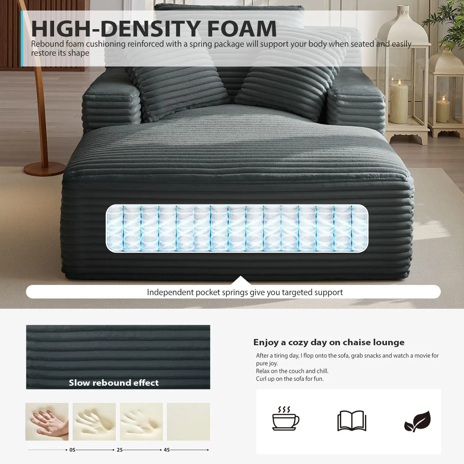 Oversized Corduroy Upholstered Boneless Sofa Bed, Deep Seat Sleeper Couch Reading Chairs, Cloud Sofas Couches for