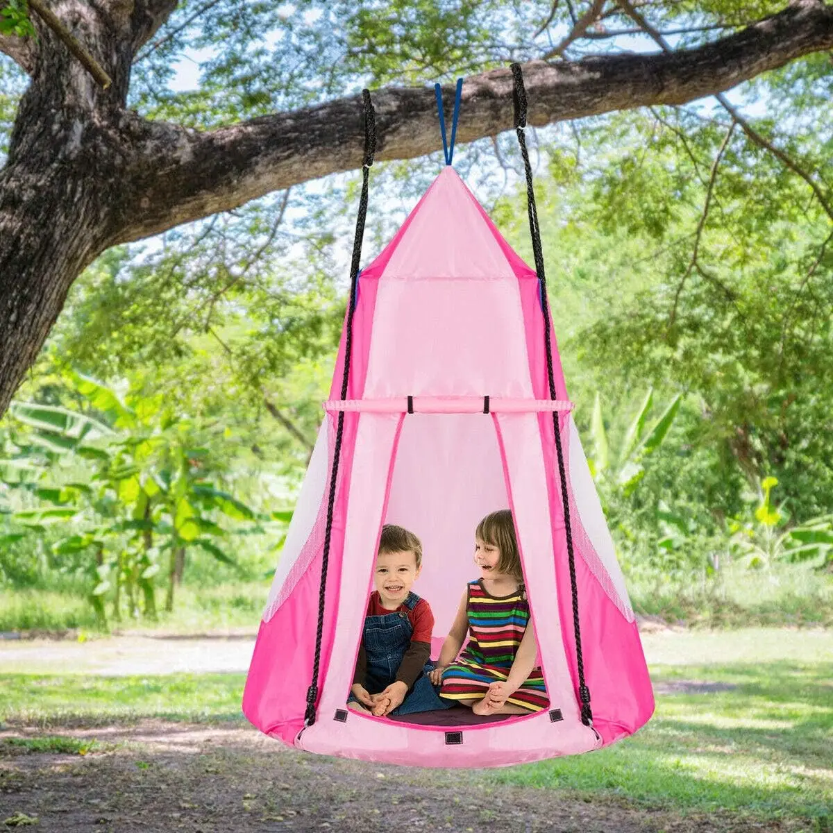 2 em 1 crianças destacável pendurado cadeira balanço tenda conjunto, rede ninho pod pendurado balanço assento para meninos/meninas, crianças ao ar livre indoor