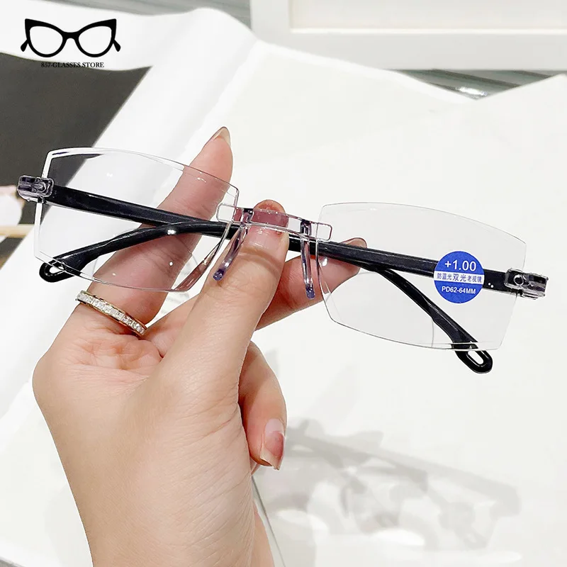 Retro Reading Glasses for Men Women Anti-blue Presbyopic Eyewear Frameless Trimming +1.0 To +4.0