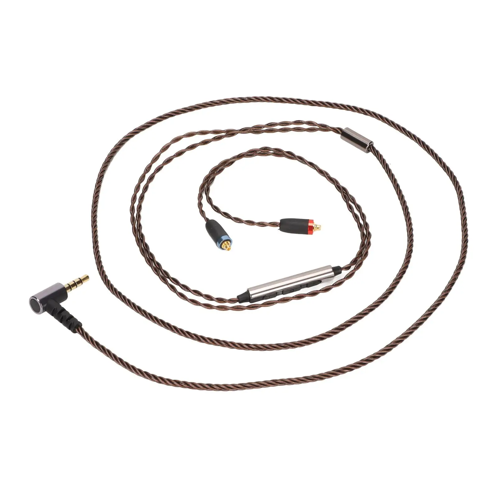 Silver Plated Copper MMCX 3.5mm Headphone Cable Upgrade with Volume Control & Mic - High Resolution, 4 Core