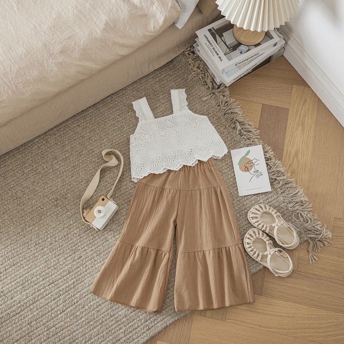 Suefunskry 1-5Y طفل رضيع طفلة مجموعة ملابس الصيف الدانتيل بلوزات بلا اكمام بنطال ذو قصة أرجل واسعة السفر عطلة الملابس وتتسابق #3
