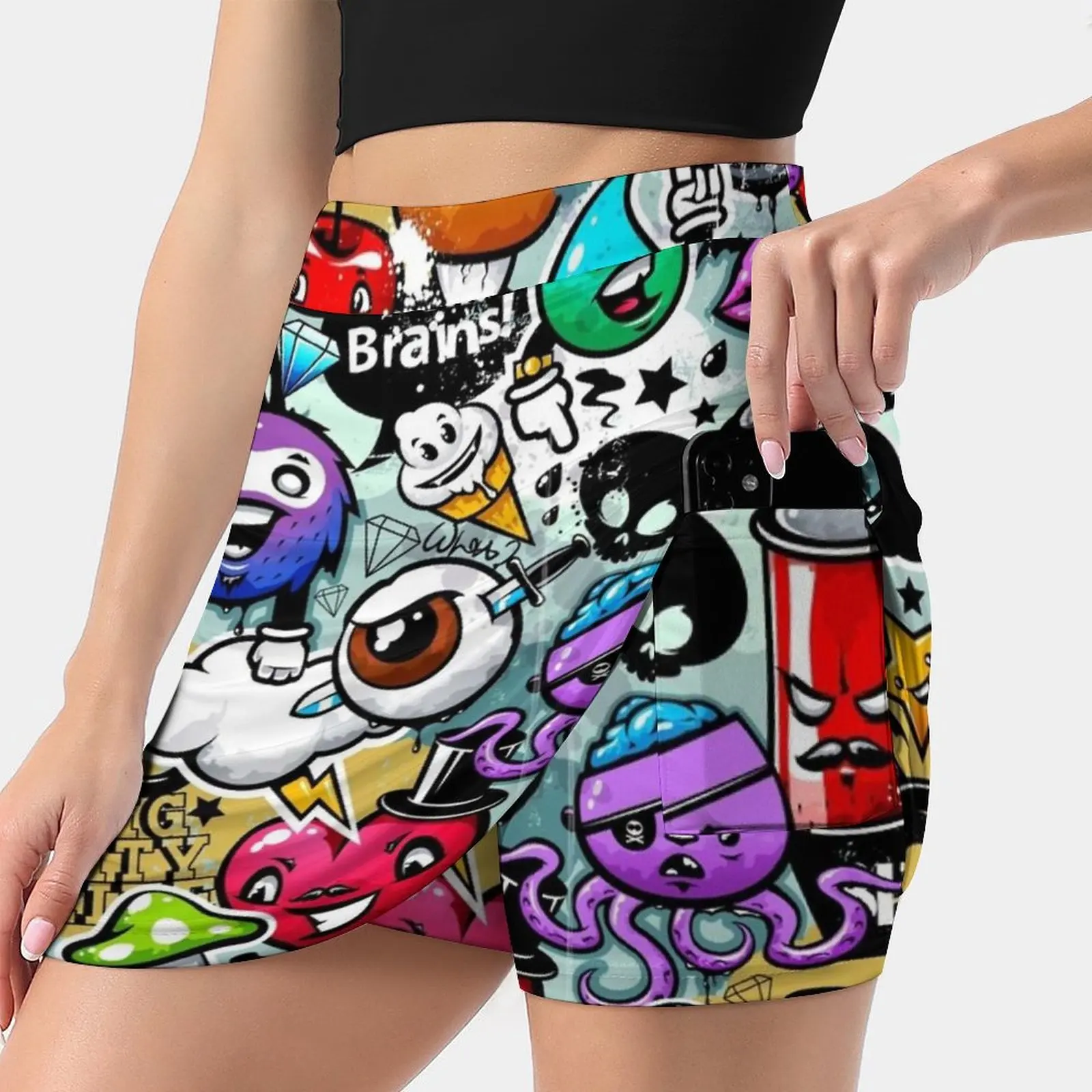 Graffiti Fun Korean Fashion Skirt Summer Skirts For Women Light Proof Trouser Skirt Minimal Street Art Vector Cool Fun Cute Sky