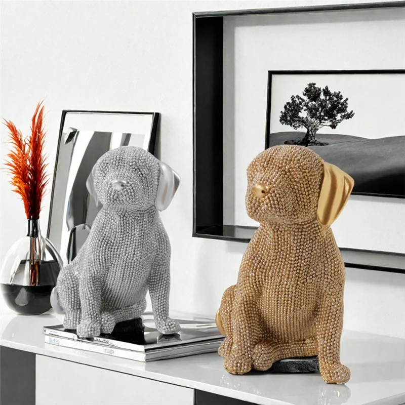 

H-W Nordic Modern Luxury New Product Point Beads Labrador Home Animal Dog Decoration Resin Craft Ornaments