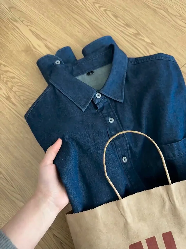 

Deep Blue Casual Cotton Workwear irt Long Sve Men's Faion y Sle Retro American Jaet Breathable Spring irt