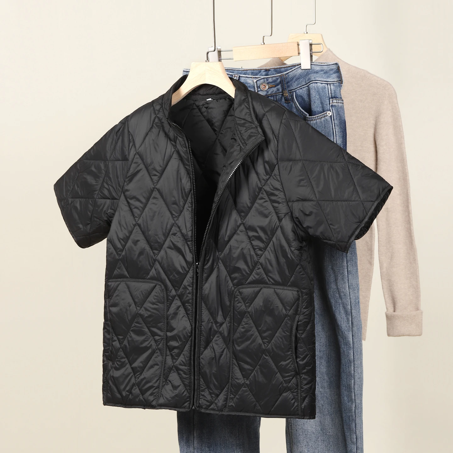 

Women's ort Sve Quilted Vest Autumn Winter New Sle Warm Home Wear Cotton Jaet Diamond Pattern ly oulder Prote...