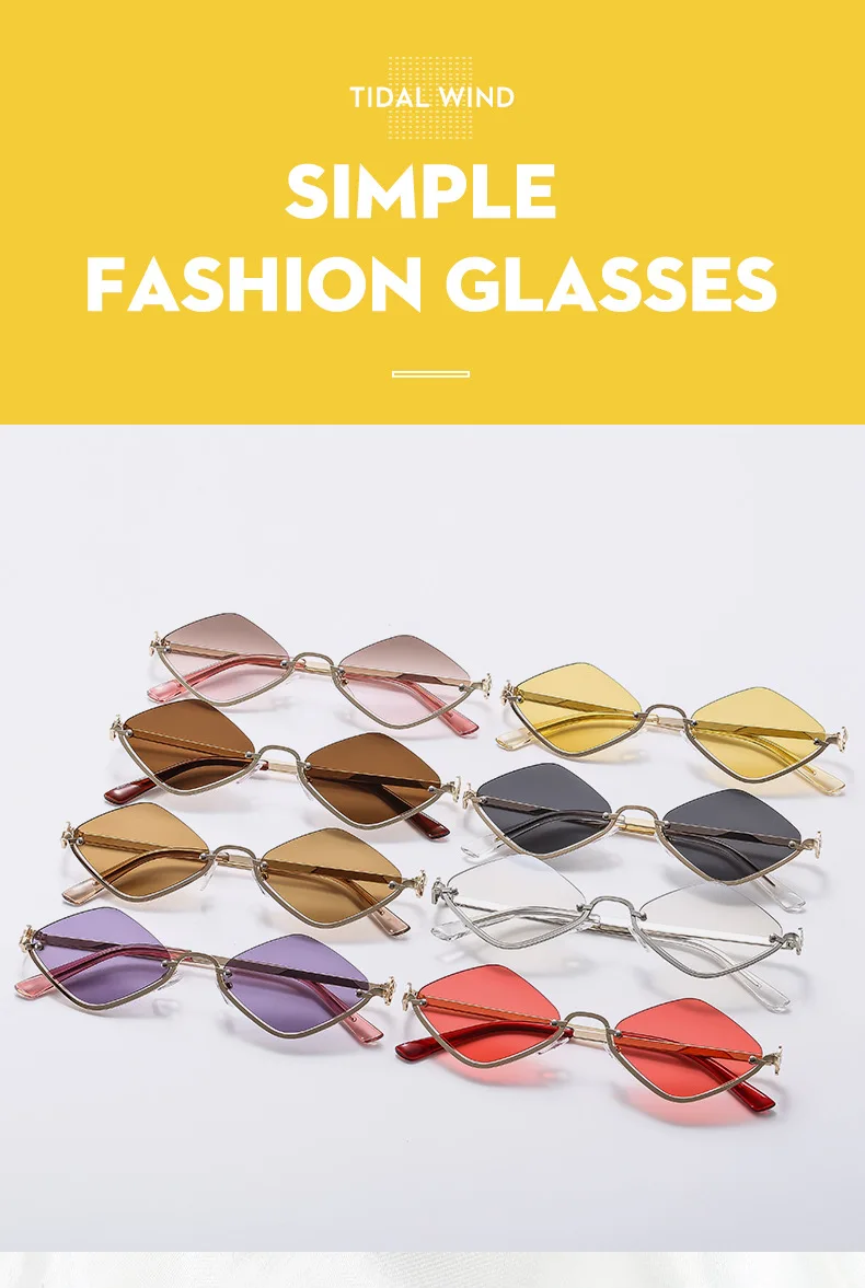 Mode Kleine Polygonale Sonnenbrille Frauen Marke Metall Halb Rahmen Gläser Damen Hipster Sexy Cat Eye Shades Vintage – Detail 2