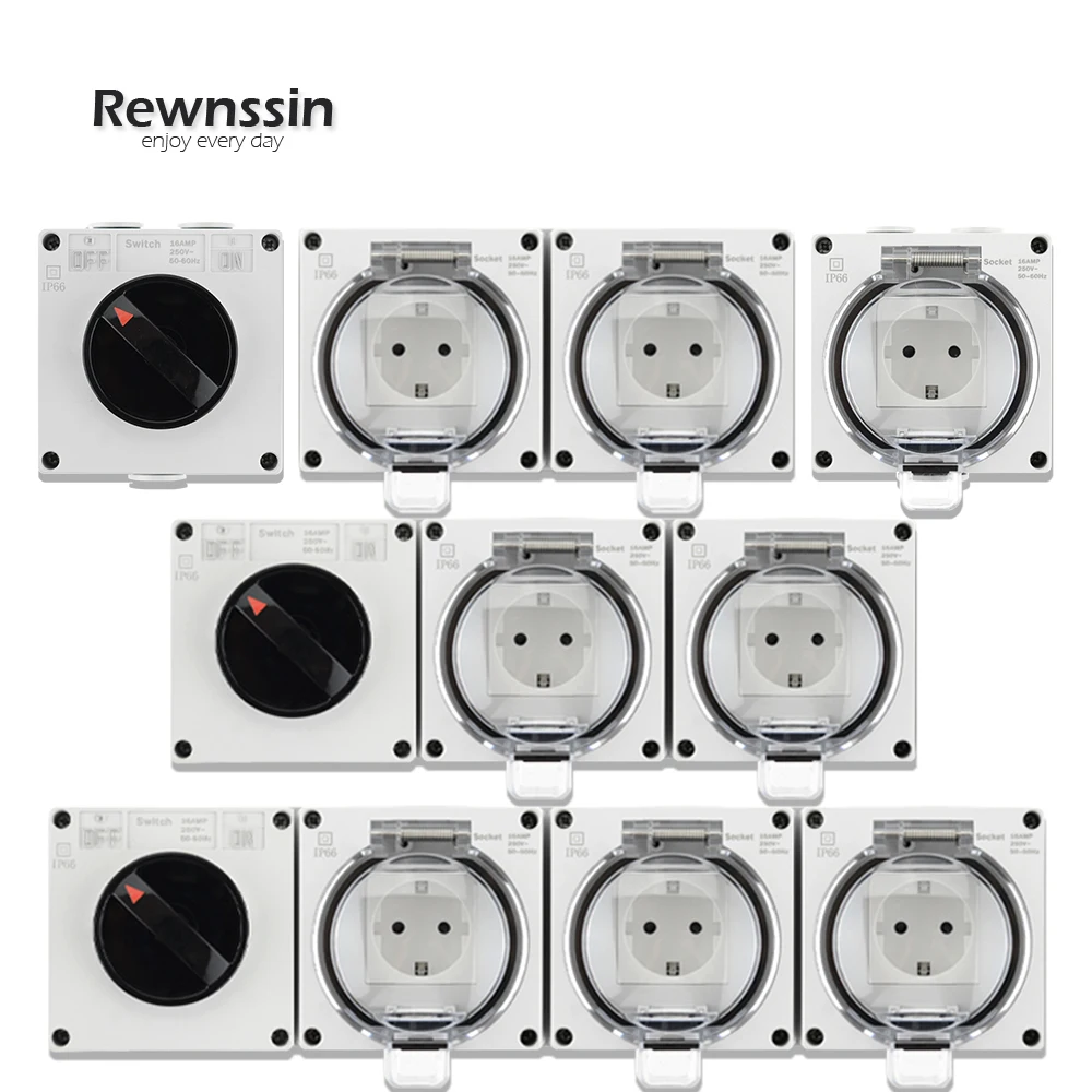 

IP66 DE/RU/ES розетка ветрозащитная водонепроницаемая пылезащитная розетка для улицы, сада, двора, настенная розетка 16A 110-250 В
