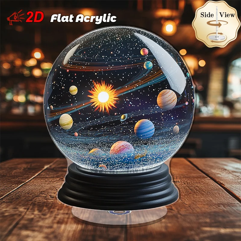 1Pc Universe Theme 2D Rotating Plane Acrylic Solar System Mini Globe Desktop Decor Ornament Room Decor Astronomy Enthusiast Gift - view 4