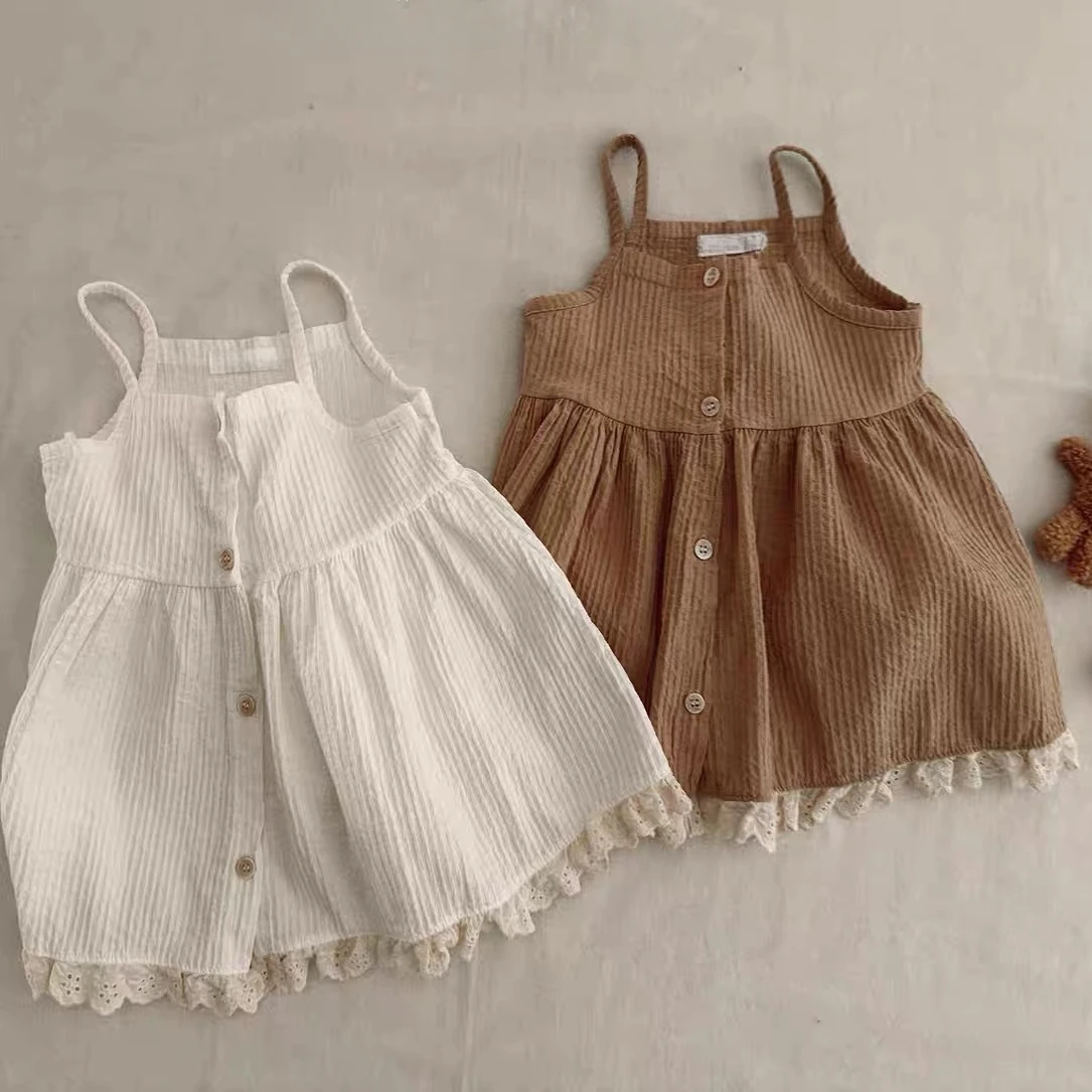 Summer New Korean Girls' Lace Patchwork Dress Sweet Clothes 5888 Children's Suspender Dress  2025