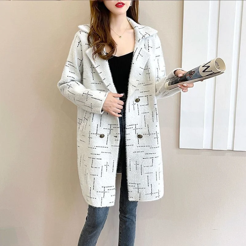 Autunno/inverno 2023 nuova giacca di velluto di visone cappotto di lana sottile allentato lungo da donna capispalla moda coreana femminile soprabito