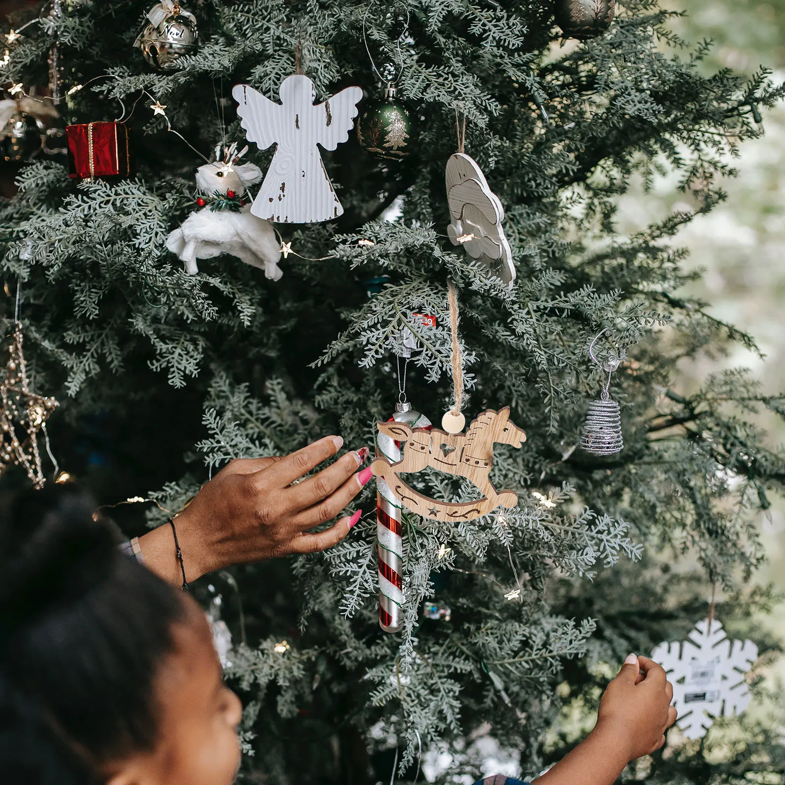 

6pcs Wooden Rocking Horse Hanging Decor European Style Christmas Tree Pendant Xmas Ornament Diy Craft For Holiday Party