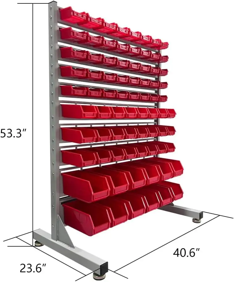 Bin Rack Garage Storage Organizer System, Heavy Duty Steel Frame, 76 Plastic Bins, For Workshop Factory