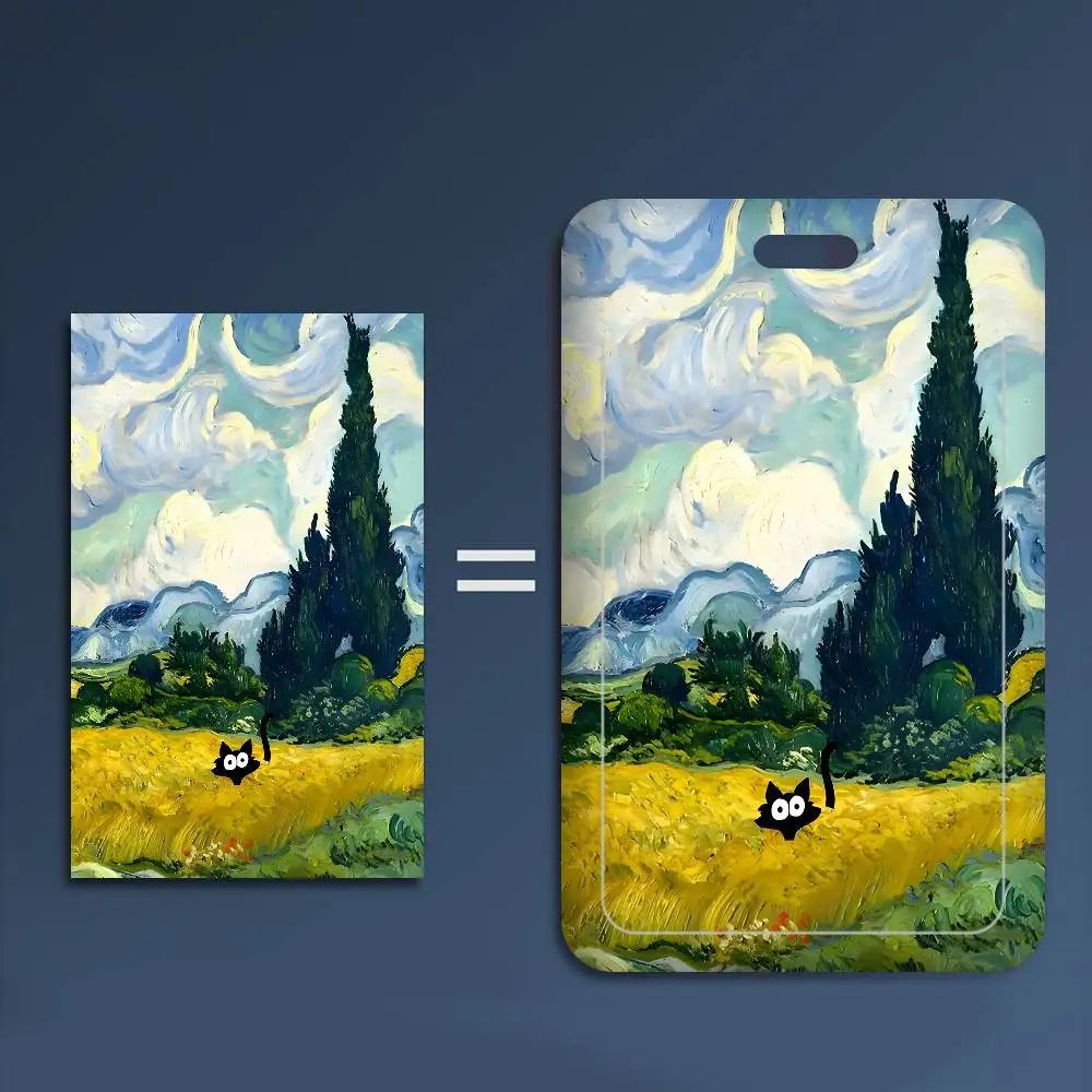 

Держатели для ID-карт, чехлы для пропусков, держатели для бейджей, визитницы с дизайном «Черный кот», «Искусство Ван Гога», «Моне», «Масляная живопись», с подвесным шнурком на шею