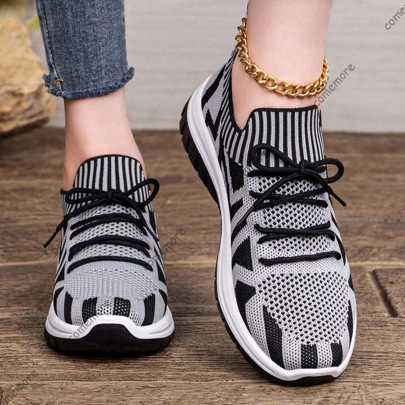 

Women's Knit Slip-On Sneakers Breathable Lace-Up Spring Summer Walking Shoes Lightweight Casual Shoes for Woman Кеды Женские