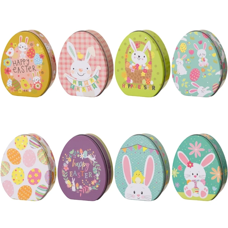 

8x Easter Eggs Candy Boxes with Rabbit Pattern Candy Boxes Metal Snacks Container Mini Snacks Boxes for Party