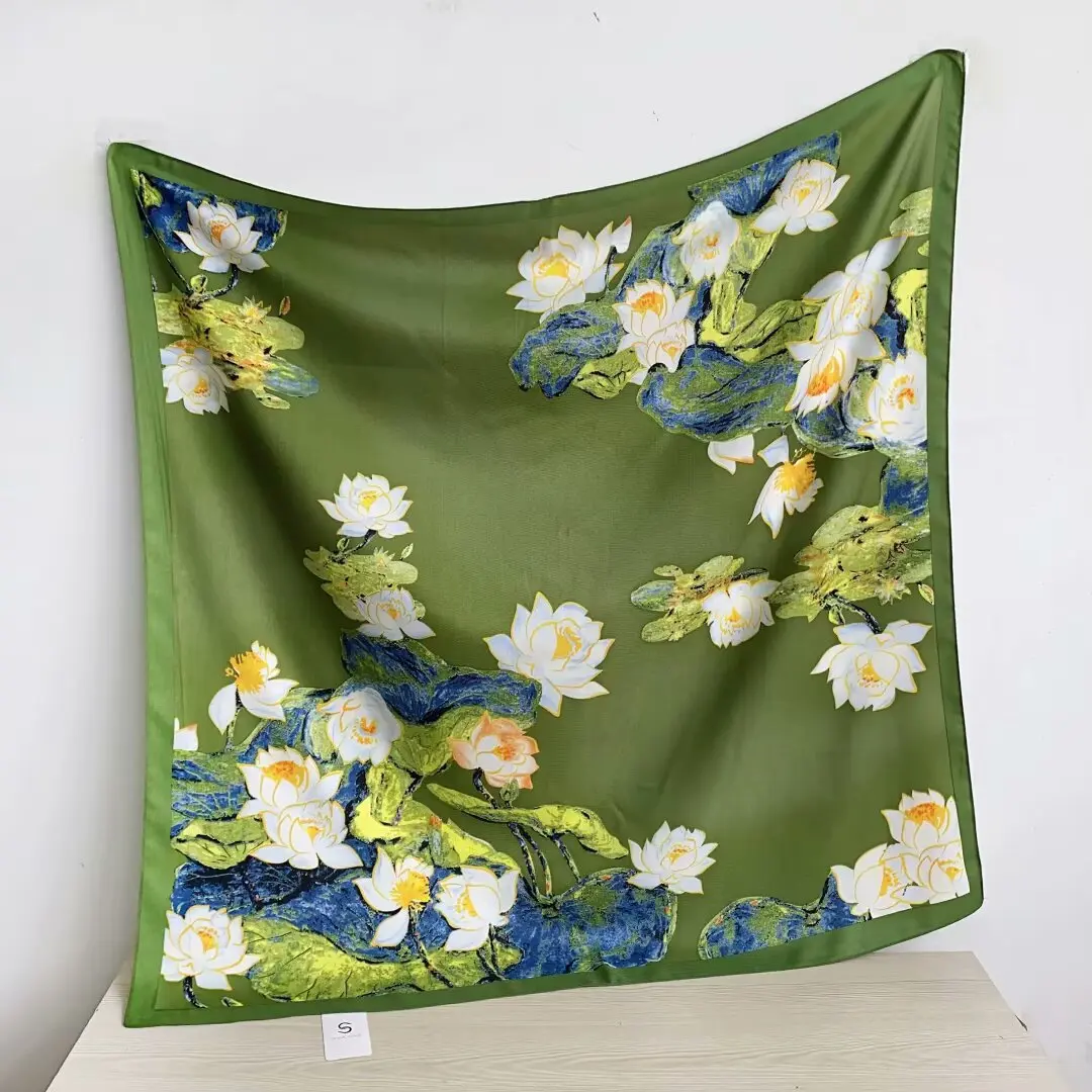 FLOWER Scarf Women Trees Printed Square Scarves Head Echarpes Foulards Femme Wraps Beach Shawls Bandana Lady Hijabs 90CM