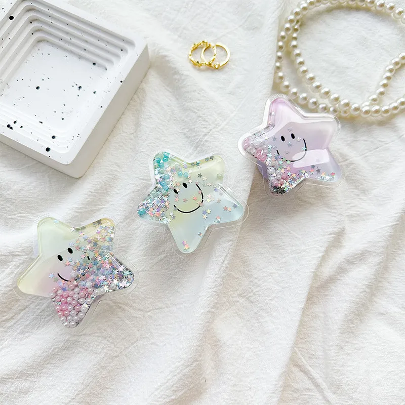 

Quicksand Star Mobile Phone Holder Stand Fold Finger Shrink Grip Bracket Socket For IPhone 15 14 Samsung Huawei Foldable Hoder