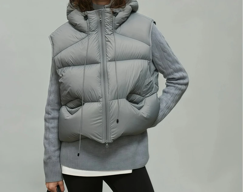 

2025 Autumn and Winter New Jacket with Fleece Hooded Down Vest Women's Short Outer Wear