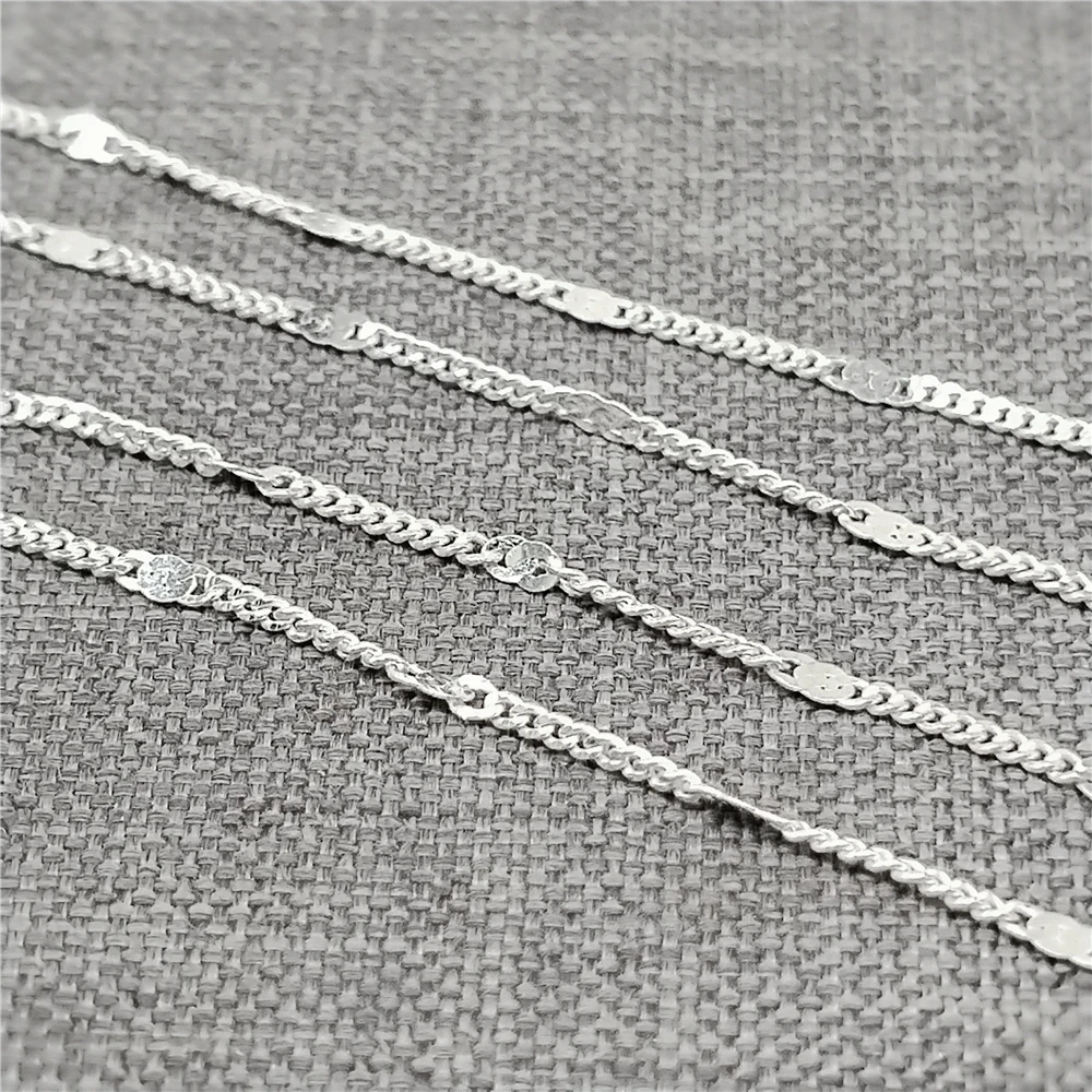 925 Sterling Silver Bulk Unfinished Curb Chains w/ Bar for Necklace Bracelet Length about 100cm