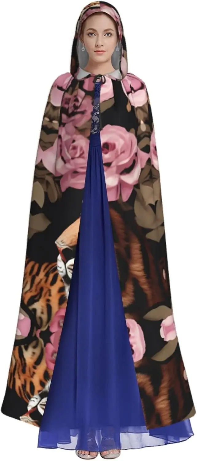 animal Tiger Leopard Print Rose Flower print Unisex Adult Witch Cloak Cape Hooded Cape Halloween Christmas Costume Cosplay