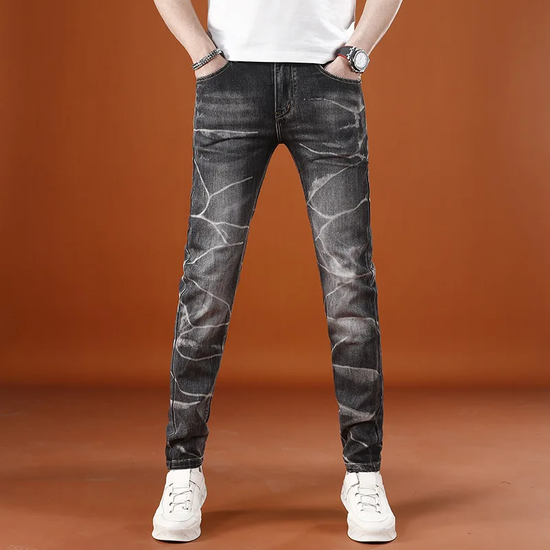 2025 New High end Printed Men's Jeans Summer Thin Stretch Slim Fit Handsome Personalized Small Leg Pants