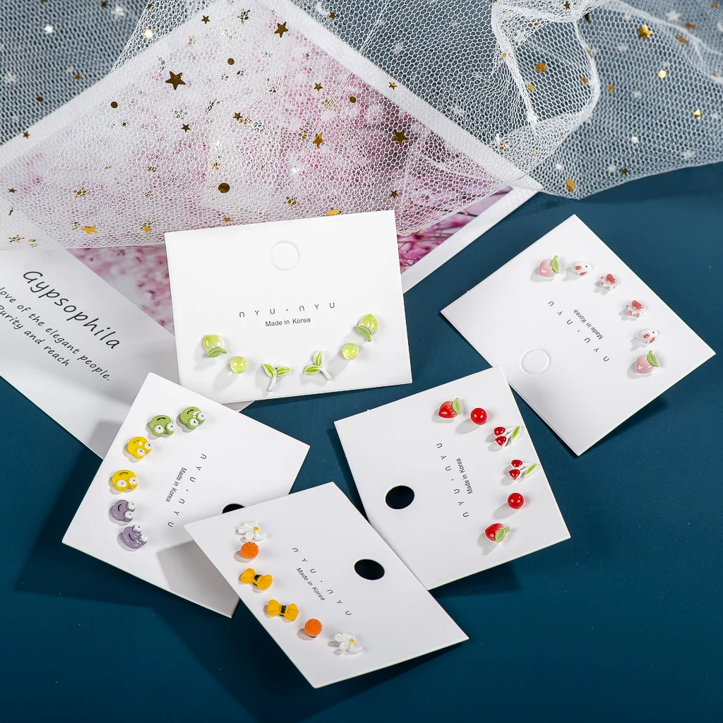 3pairs Fashion Cartoon Ceramic Gift Earrings Earring Set Anti-allergic For Every Days Sets Fashion Jewelry For Women Girl #XN383