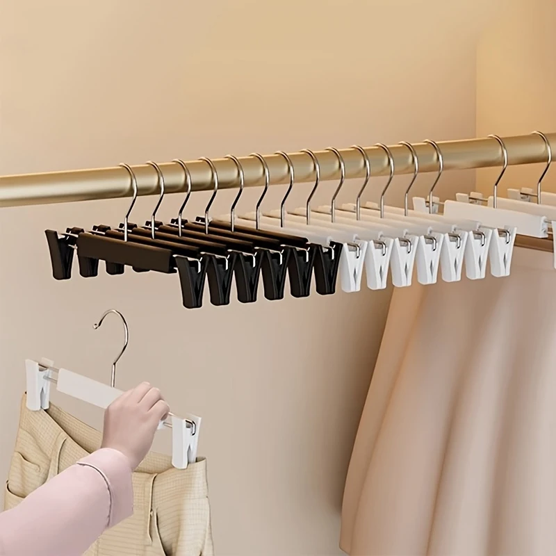 10Pcs Clothes Pants Hangers, Space-Saving Skirt Holders, Adjustable Clips, Trouser Hangers, Clothes Coat Garment Jeans Hangers view 3