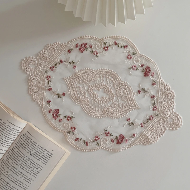 Nordic Lace Cup Coaster Round Placemat Retro Flower Mesh Embroidery Table Place Restaurant Home Supplies Hotel Tablecloth Decor