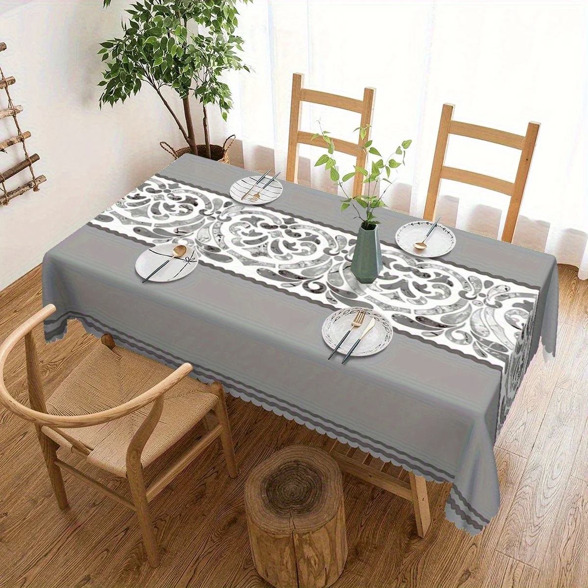 1pc Fashion Marble Print Rectangular Tablecloth, Fan-shaped Edge Polyester Table Cover for Home Dining Kitchen Hotel Party Decor