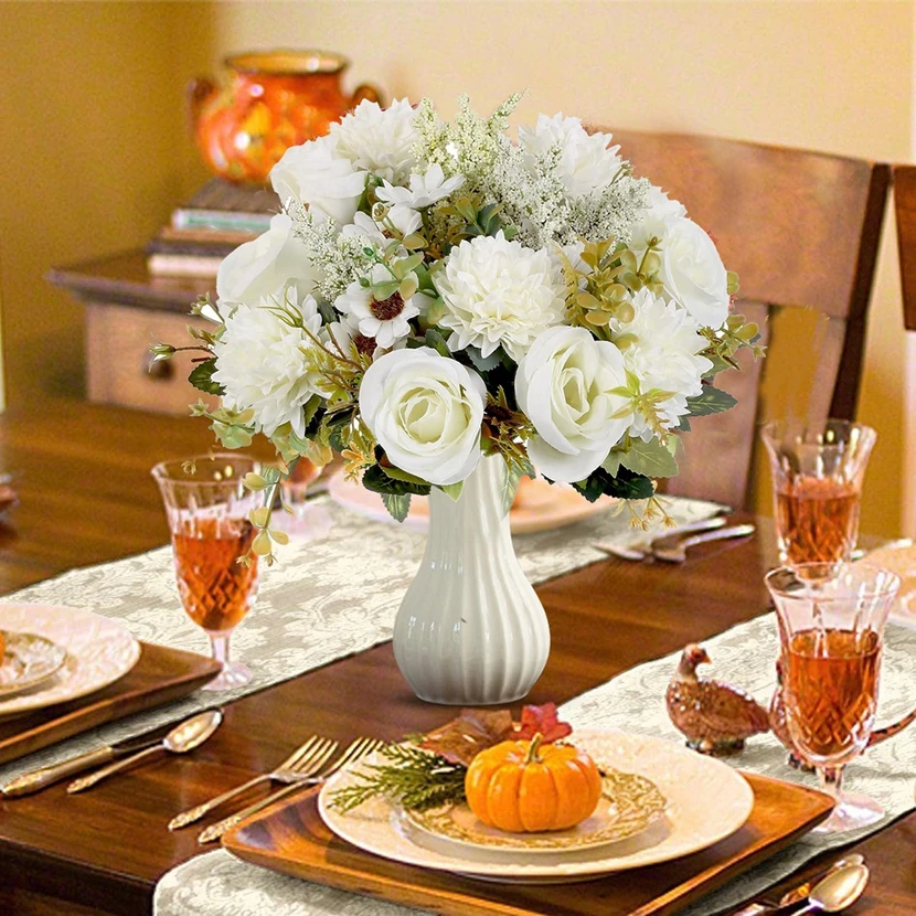 

1PC Artificial Flowers Home Room Decoration Wedding Bridal Bouquet Garden Fake Silk Rose Hydrangeas Vase Autumn Halloween Party