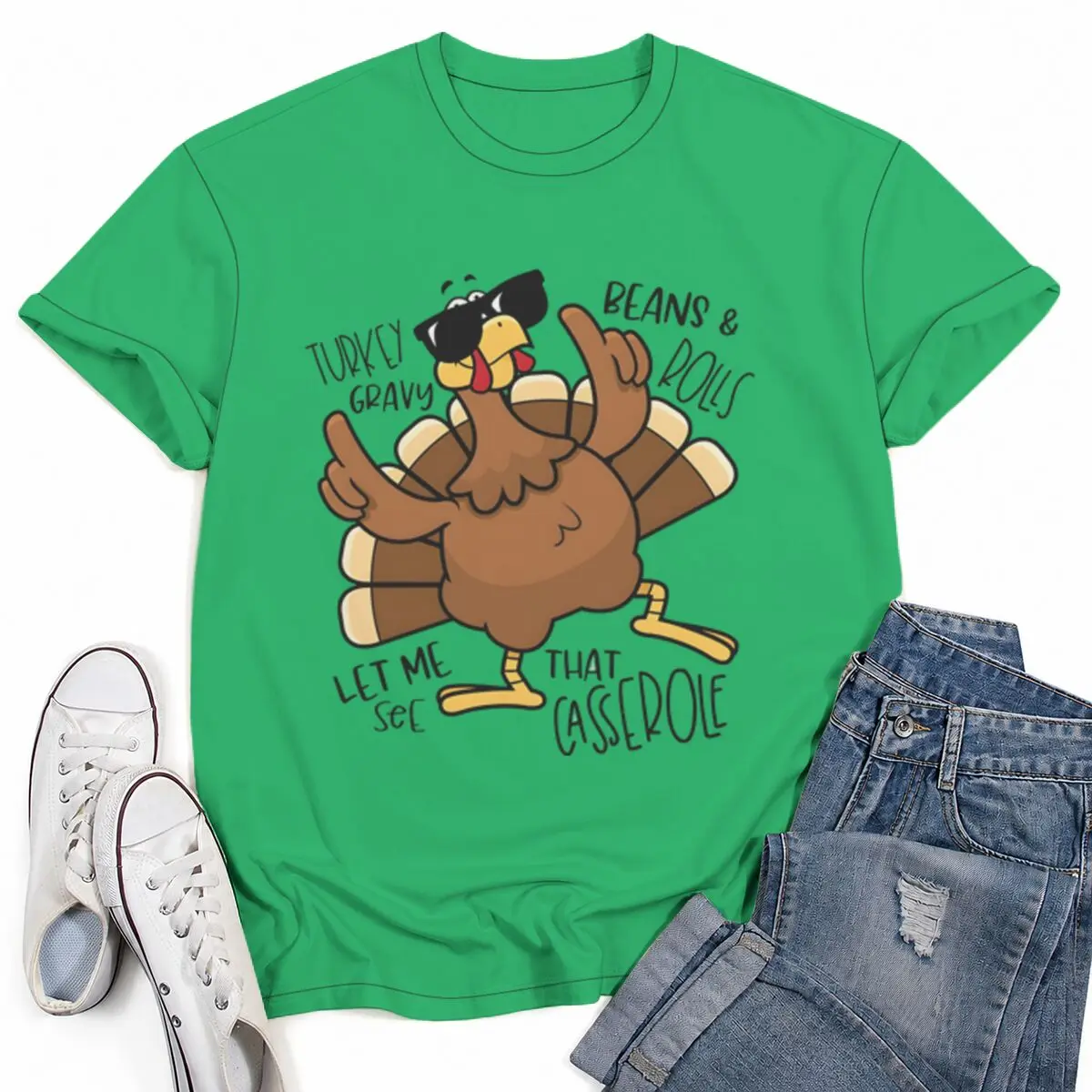 Thanksgiving Tshirt for Women Turkey Gravy Beans Rolls Fun Graphics Tee Short Sleeve Fall Harvest Vintage T-shirt