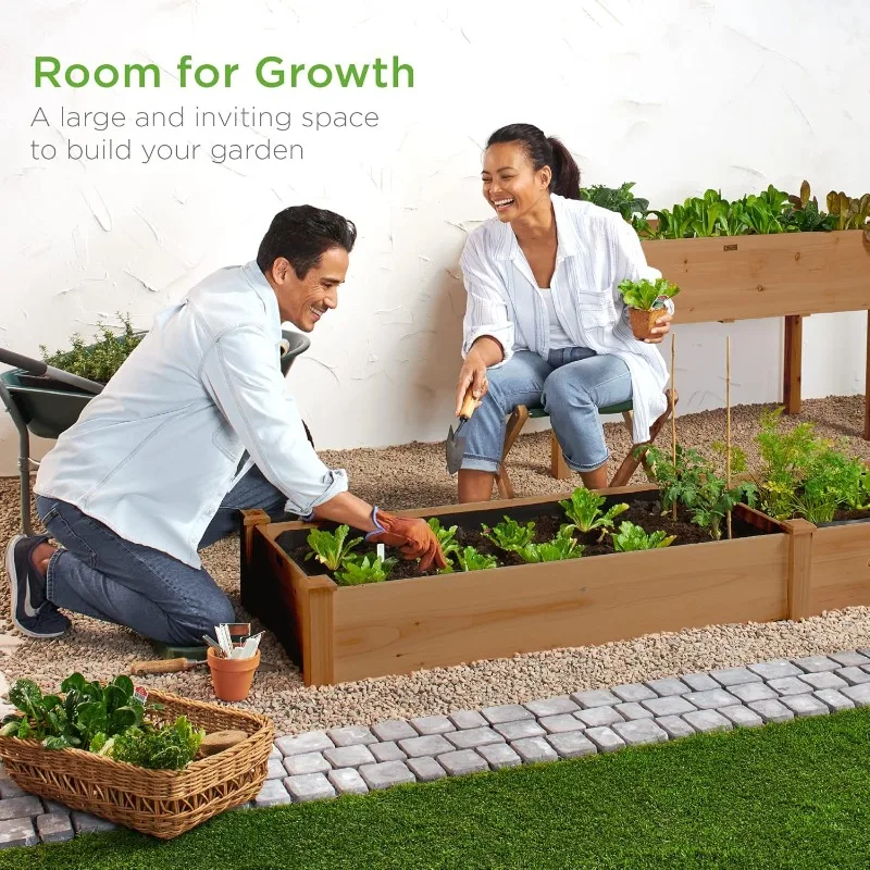 

8x2ft Outdoor Wooden Raised Garden Bed Planter For Vegetables, Grass, Lawn, Yard - Acorn Brown