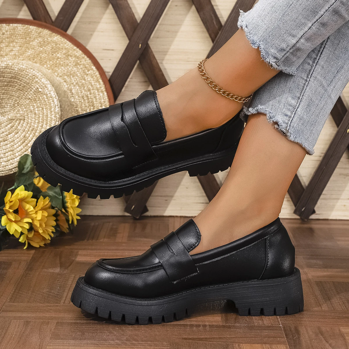 New Style Fashion Women's Spring Shoes Women Thick-soled College Style Casual Loafers Genuine Luxury Leather Shoes Zapatos Mujer