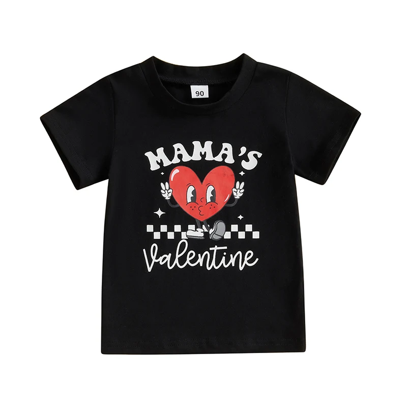 Toddler Valentine’s Day T-Shirts Fashion Short Sleeve Round Neck Letter Print Fall Tops Baby T-Shirts