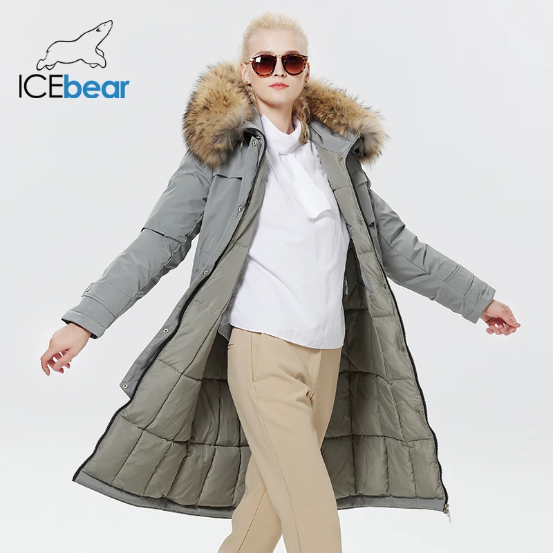 ICEbear 2023 Winter Women Jacket Long Elegant Cotton Parka with Fake Fur Trim Women\'s Thickened Warm Coat GWD22596-2D