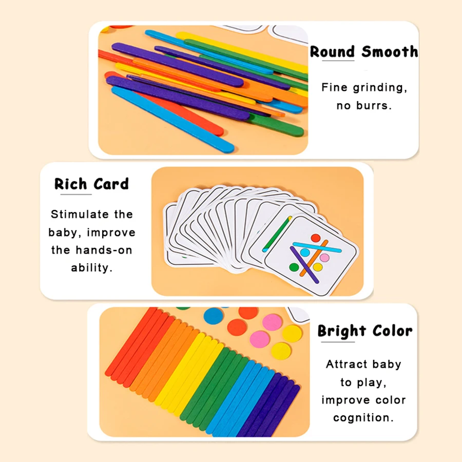 Children's Rainbow Stick Thinking Puzzle Wooden DIY Ice Cream Stick Puzzle Challenge Table Games Montessori Educational Toys