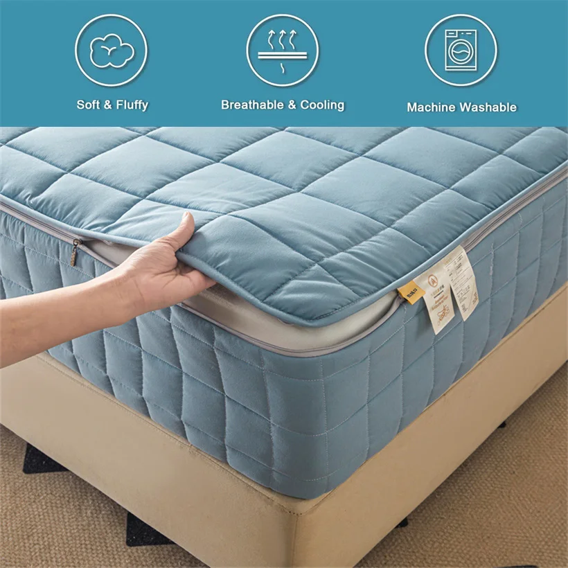 Six Sides All Inclusive Mattress Cover with Zipper Quilted Fitted Mattress Pad Breathable Soft Mattress Protector Dust-Proof