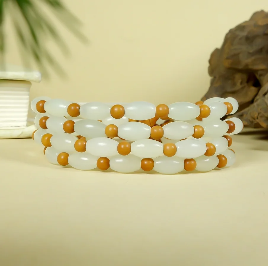 Fine Jewelry Natural Hetian Nephrite Jade Pearl Chain Hanging Rope White Jade Rice Beads Olive Core Necklace Hanging Chain Rope