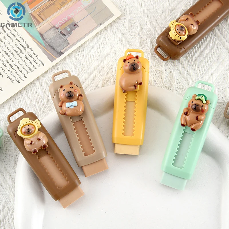 Kawaii Aesthetic Stationery Office Supplies Cute Creative Capybara Push Pull borrador divertido portátil sin huellas, goma de limpieza