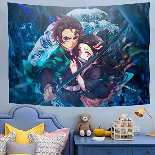 Demon Slayer Tapestry-Anime Poster Demon Slayer-Demon Slayer Poster Aesthetic Room Decor Hippie Bedroom Wall Decoration Tapestry