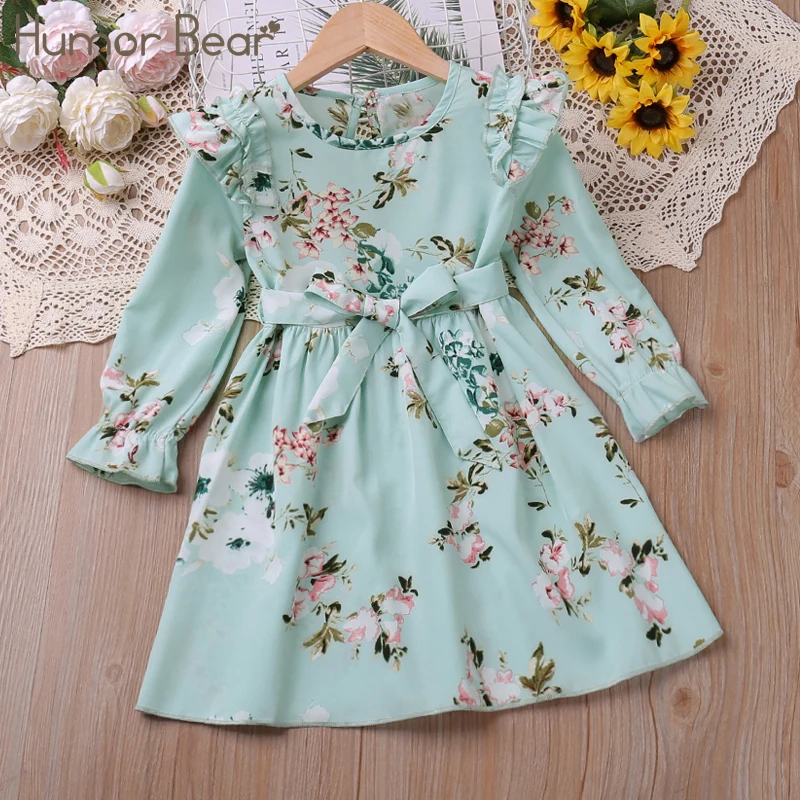 Humor Bear Girls Dress Autumn Long Sleeve Floarl Printed Children Wedding  Dress Ball Grown Party Princess Dress For 2-6Y