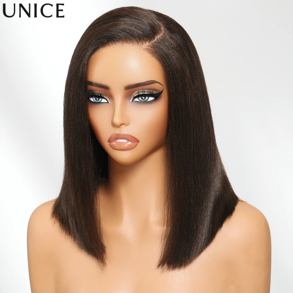 UNice Bye-Bye Slip™ 7x5 Lace Dark Chocolate Brown Side Part Yaki Straight Bob Wig With Invisi Drawstring Human Hair Glueless Wig