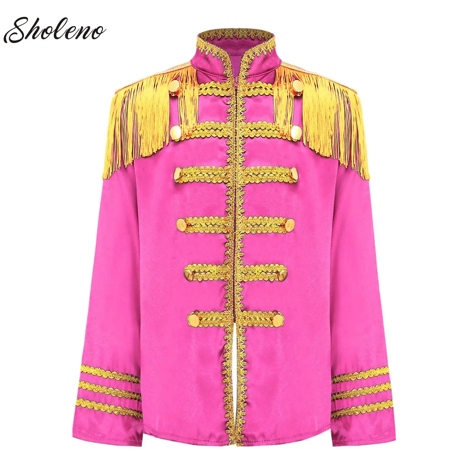 

Girls Boys Circus Drummer Parade Tassel Jacket Coat 60s Retro Hippie Rock Band Musician Costume Halloween Cosplay Carnival Party