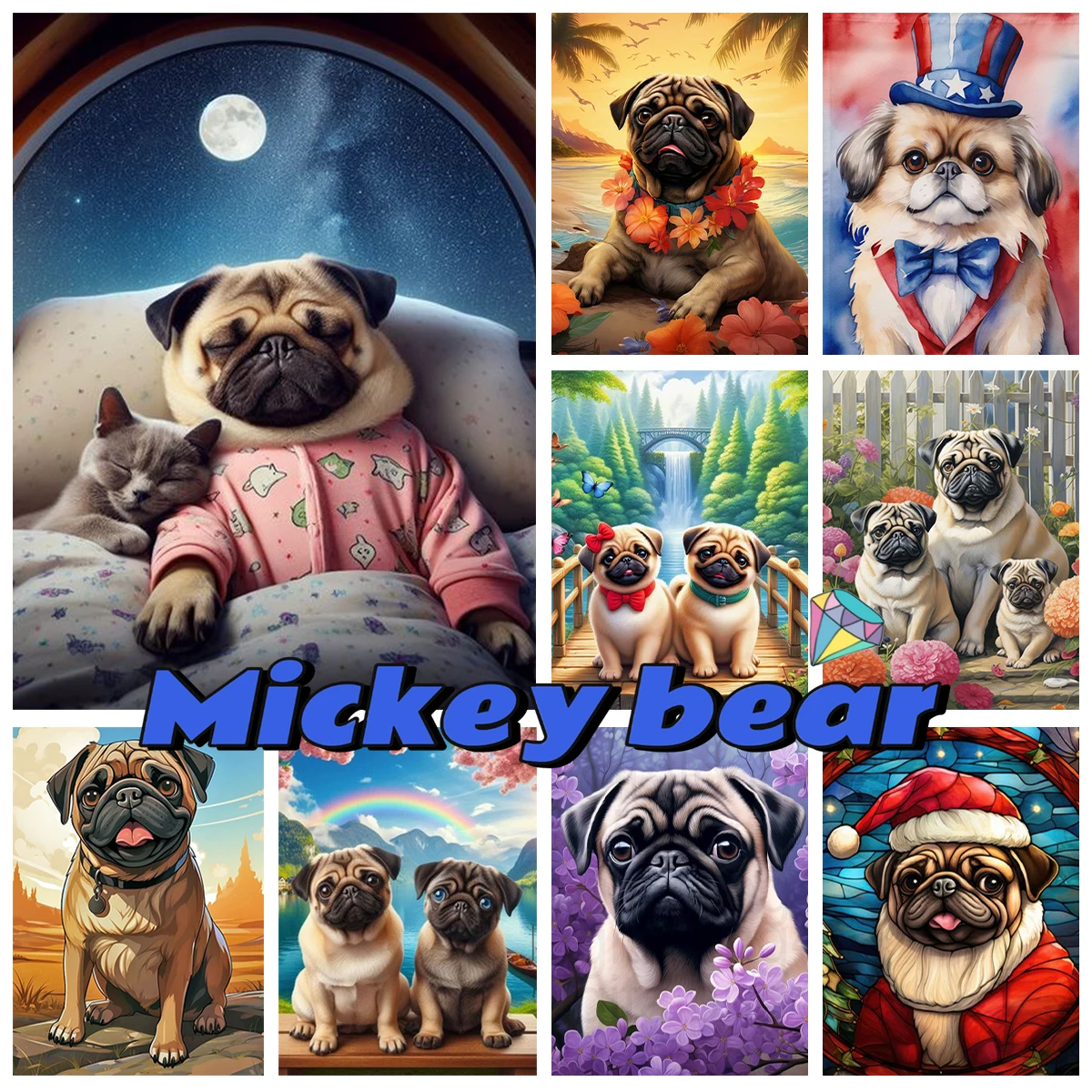 

Pug Diamond Painting Kit Cute Pet Dog Diy 5D Diamond Embroidery Cross Stitch Mosaic Animal Mural Child Room Wall Decor Hand Gift