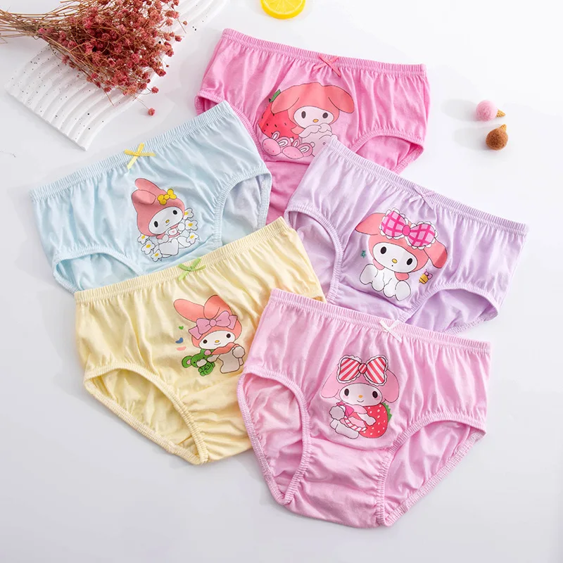 5Pcs My Melodys Children Briefs Kawaii Anime Kuromis Cinnamoroll Student Purified Cotton Breathable Antibacterial Underwear Girl